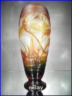 1900-10 Émile Gallé Nancy Très Rare Vase En Pte De Verre Gravé Art Nouveau
