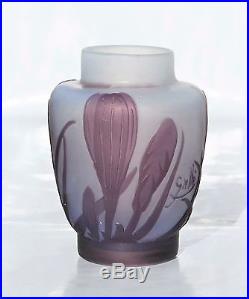 1905-1910 Beau Petit Vase Emile Gallé en Pâte de Verre Gravé Epoque Art Nouveau