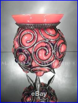 1920-30 Degué Compiègne Vase En Fer Forgé Et Pte De Verre Art Déco