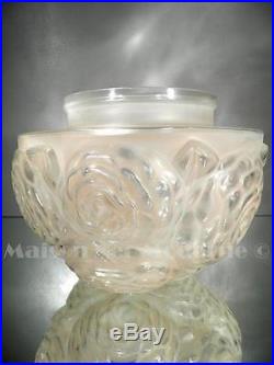 1920-30 Pierre D'avesn Rare Gros Vase Verre Soufflé-moulé Patiné Rose Art Déco