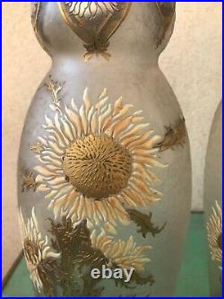 2 Vases LEGRAS MONTJOYE (Verrerie de Saint Denis) Tournesols