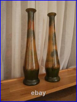 2 grand vase en verre peint émaillé Legras foret arbre automne art déco 2 grand vase en verre peint émaillé Legras foret arbre automne art déco