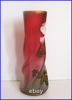 3455 vase en verre legras ancien peint main
