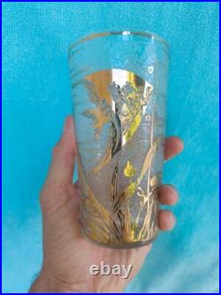 5 verres Art Déco D'argyl Verre givré dégagé à l'Acide Décor Cygnes et poisson