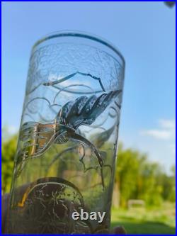 5 verres Art Déco D'argyl Verre givré dégagé à l'Acide Décor Cygnes et poisson