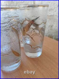 5 verres Art Déco D'argyl Verre givré dégagé à l'Acide Décor Cygnes et poisson