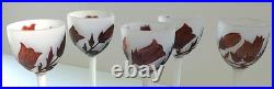 5 verres pâte de verre gravé acide fleurs Art Nouveau Croismare Era Daum gallé
