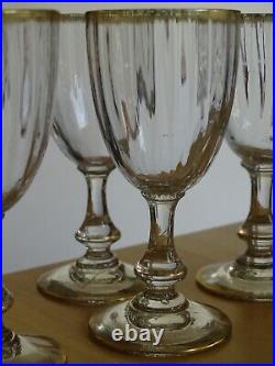 6 ANCIENS VERRES A APERITIF VERRE SOUFFLER SERVICE BORD PEIGNER OR ht 11,5 cm