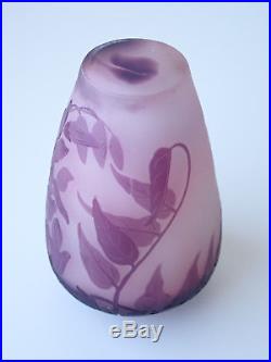 A3140 @ Rare Vase Galle A Decor De Glycines
