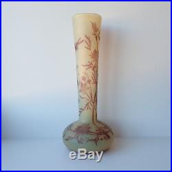 A3146 @ Enorme Vase Cristallerie De Pantin Decor De Fleurs Et Insectes Dlg Galle