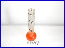 ANCIEN SOLIFLORE VASE en VERRE à Décor OISEAUX Peint Main Signé JEM