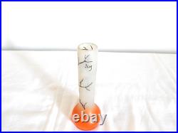 ANCIEN SOLIFLORE VASE en VERRE à Décor OISEAUX Peint Main Signé JEM