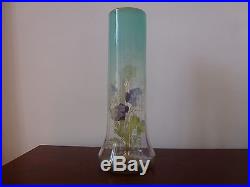 Ancien Vase Montjoye Legras Verre Emaille Pensees Art Nouveau Old Glass Enamel