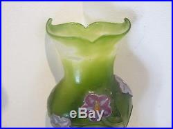 ANCIEN VASE PATE DE VERRE AUX FLEURS ART NOUVEAU SIGNE