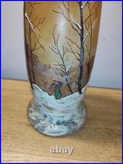 ANCIEN VASE SOLIFLORE SIGNÉ LEGRAS Paysage Hivernal 36 CM A Saisir