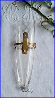 ANCIENNE BOUQUETIERE PETIT VASE DE VOITURE CRISTAL ARMATURE laiton NOEUD