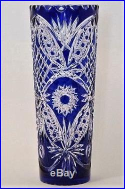 ANCIENNE Vase Bleu Cobalt Cristal double taille diamant BOHEME 2 DISPONIBLE