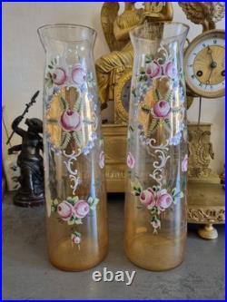 ART NOUVEAU, PAIRE DE VASES VERRE ÉMAILLÉ. Legras, Daum, Nancy, Lalique