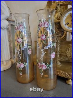 ART NOUVEAU, PAIRE DE VASES VERRE ÉMAILLÉ. Legras, Daum, Nancy, Lalique