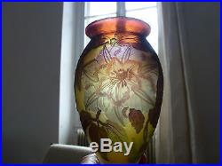 Authentique Vase Emile Galle Clematites Art Nouveau Pate De Verre Old Glass 1900