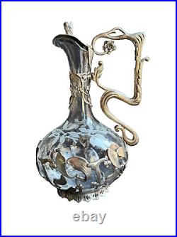 Aiguière Verre gravé et métal argenté Décor gui