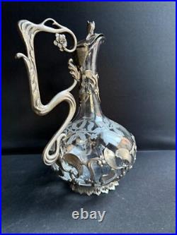 Aiguière Verre gravé et métal argenté Décor gui