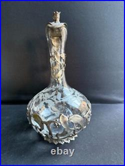 Aiguière Verre gravé et métal argenté Décor gui