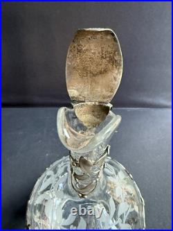 Aiguière Verre gravé et métal argenté Décor gui