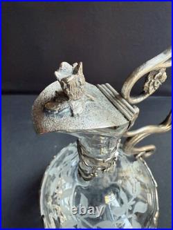 Aiguière Verre gravé et métal argenté Décor gui