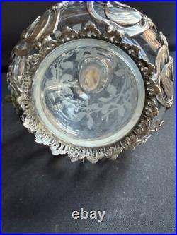 Aiguière Verre gravé et métal argenté Décor gui