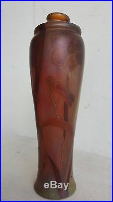 Amedee DE CARANZA Vase Soliflore Circa 1900 Signe Pate de Verre Irisee Floral
