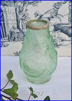 Ancien Petit Vase Moule En Verre Depoli Art Nouveau Deco De Libellule