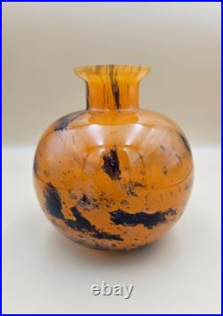 Ancien Vase Boule en verre marmoréen signé Lorrain époque art déco hauteur 14 cm
