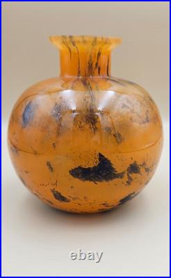 Ancien Vase Boule en verre marmoréen signé Lorrain époque art déco hauteur 14 cm
