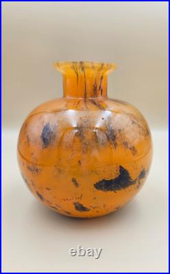 Ancien Vase Boule en verre marmoréen signé Lorrain époque art déco hauteur 14 cm
