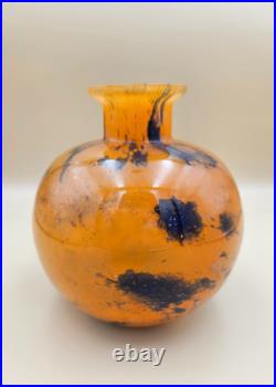 Ancien Vase Boule en verre marmoréen signé Lorrain époque art déco hauteur 14 cm