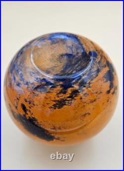 Ancien Vase Boule en verre marmoréen signé Lorrain époque art déco hauteur 14 cm