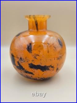 Ancien Vase Boule en verre marmoréen signé Lorrain époque art déco hauteur 14 cm
