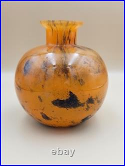 Ancien Vase Boule en verre marmoréen signé Lorrain époque art déco hauteur 14 cm