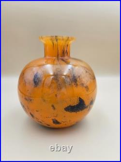Ancien Vase Boule en verre marmoréen signé Lorrain époque art déco hauteur 14 cm