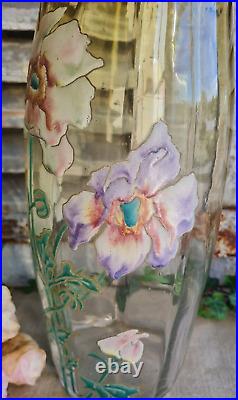 Ancien Vase Emaille Decor De Fleurs Legras