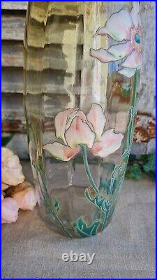 Ancien Vase Emaille Decor De Fleurs Legras