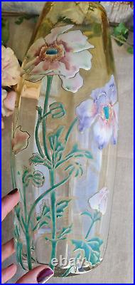 Ancien Vase Emaille Decor De Fleurs Legras