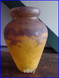 Ancien Vase En Pate De Verre Signe Muller Freres Luneville Art Deco