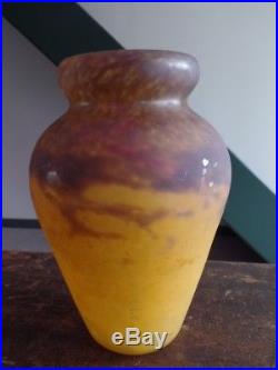 Ancien Vase En Pate De Verre Signe Muller Freres Luneville Art Deco