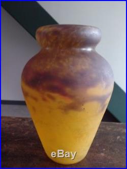 Ancien Vase En Pate De Verre Signe Muller Freres Luneville Art Deco