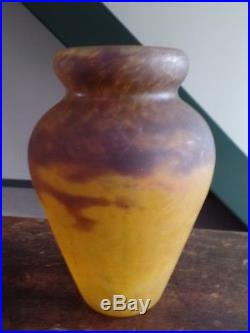 Ancien Vase En Pate De Verre Signe Muller Freres Luneville Art Deco