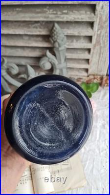 Ancien Vase En Verre Emaille Decor Coq Legras