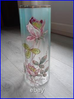 Ancien Vase En Verre Emaille Decor Floral Legras Non Signe