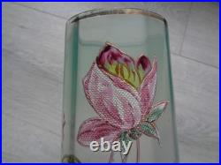 Ancien Vase En Verre Emaille Decor Floral Legras Non Signe